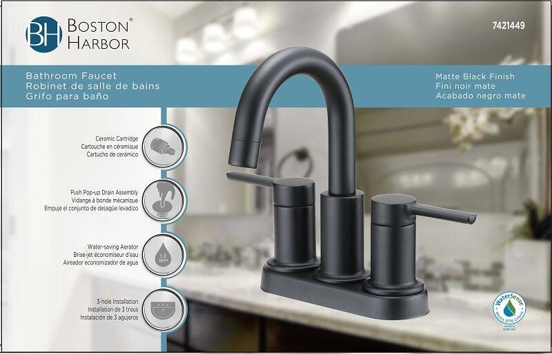 Matte Black 2-Handle Lavatory Faucet, 4-Inch Centerset