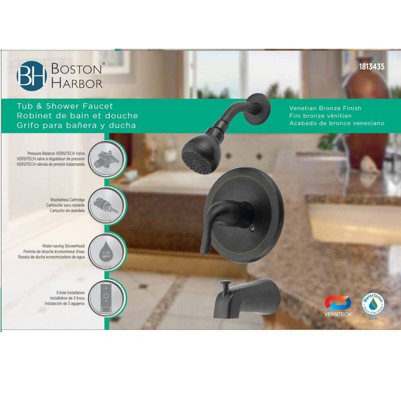 Venetian Bronze 1-Handle Tub & Shower Trim Kit - 1-Function Showerhead, 1.75 GPM, Pressure Balance VERSITECH® Valve Included