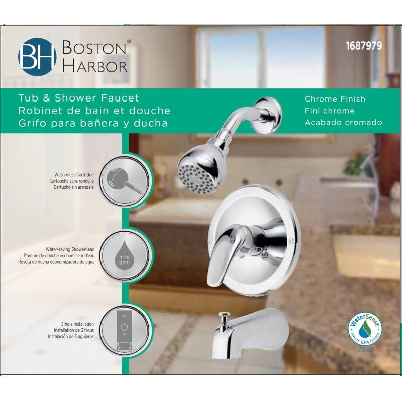 Chrome 1-Handle Tub & Shower Trim Kit - 1-Function Showerhead, 1.75 GPM