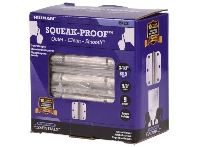 Hardware Essentials Squeak-Proof 5/8-Inch Round Corner Door Hinge Satin Nickel (3-1/2-Inch) 9 Pack