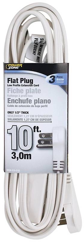 Flat Plug 10-Foot 16/3 SPT-2 Indoor Low Profile Extension Cord 1 Flat Plug 10-Foot 16/3 SPT-2 Indoor Low Profile Extension Cord