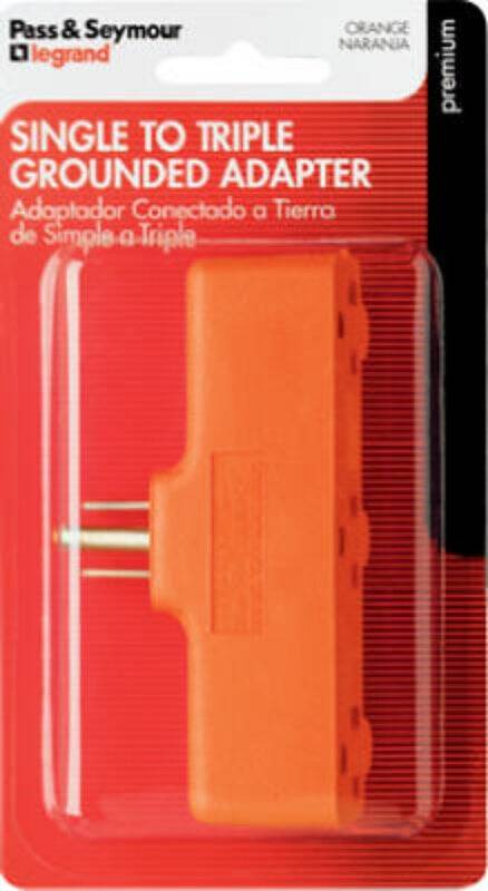 Orange Single to Triple Outlet Tap Grounding Adapter 1 Orange Single to Triple Outlet Tap Grounding Adapter