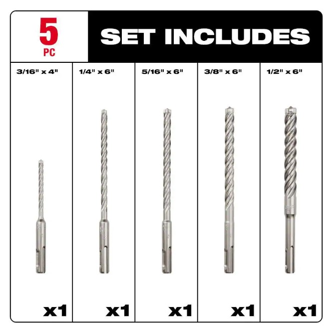 MX4™ 4-Cutter SDS PLUS Rotary Hammer Drill Bit 5-Piece 1 MX4™ 4-Cutter SDS PLUS Rotary Hammer Drill Bit 5-Piece