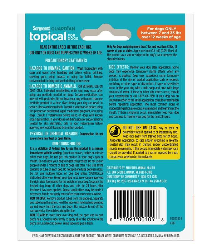 Sergeant’s GUARDIAN® Flea & Tick Topical for Dogs 7-33-Pounds