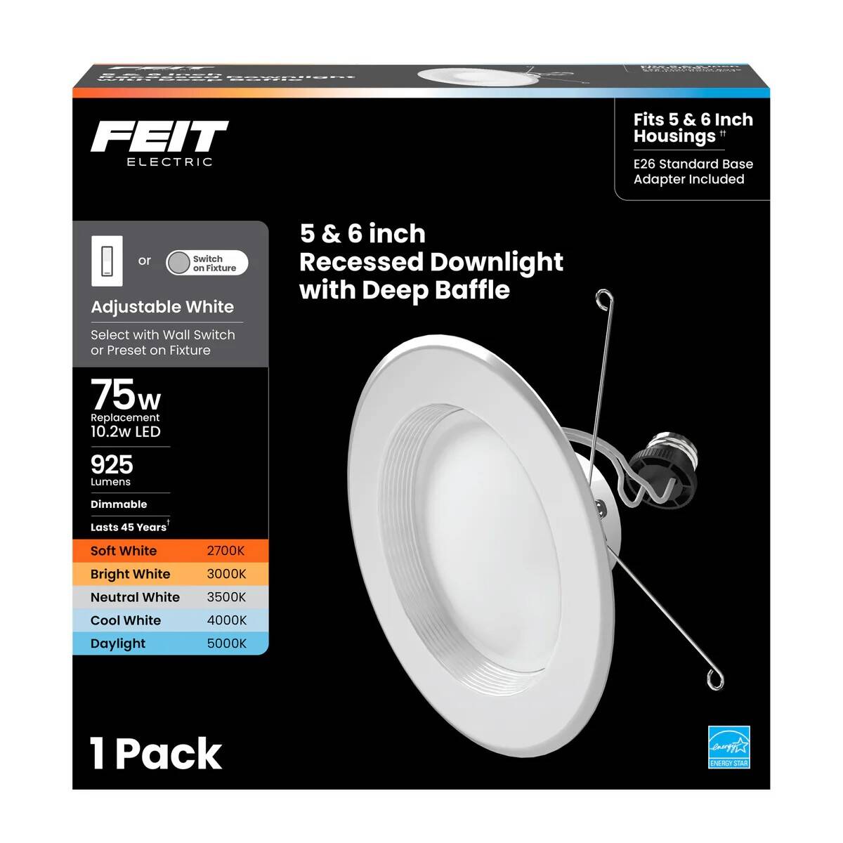 5-6-Inch LED 75-Watt Recessed Downlight Adjustable 5cct 1 5-6-Inch LED 75-Watt Recessed Downlight Adjustable 5cct