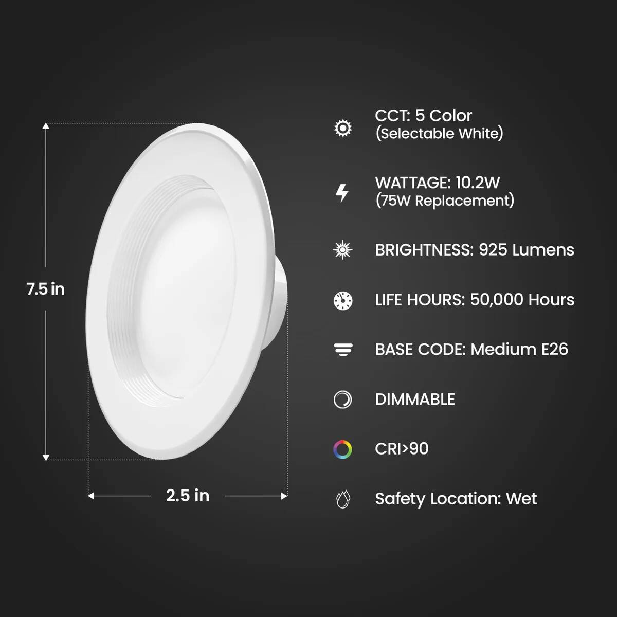5-6-Inch LED 75-Watt Recessed Downlight Adjustable 5cct 7 5-6-Inch LED 75-Watt Recessed Downlight Adjustable 5cct