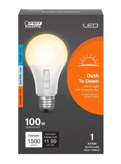 Dusk To Dawn™ 100-Watt Equivalent A21 E26-Medium Selectable Color Non-Dimmable LED Light Bulb, 1-Pack 1 Dusk To Dawn™ 100-Watt Equivalent A21 E26-Medium Selectable Color Non-Dimmable LED Light Bulb, 1-Pack