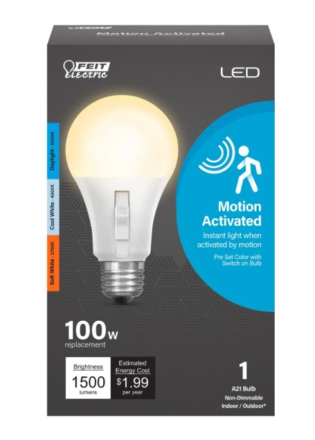 100-Watt Equivalent A21 E26-Medium Selectable Color Non-Dimmable Motion Activated LED Light Bulb, 1-Pack