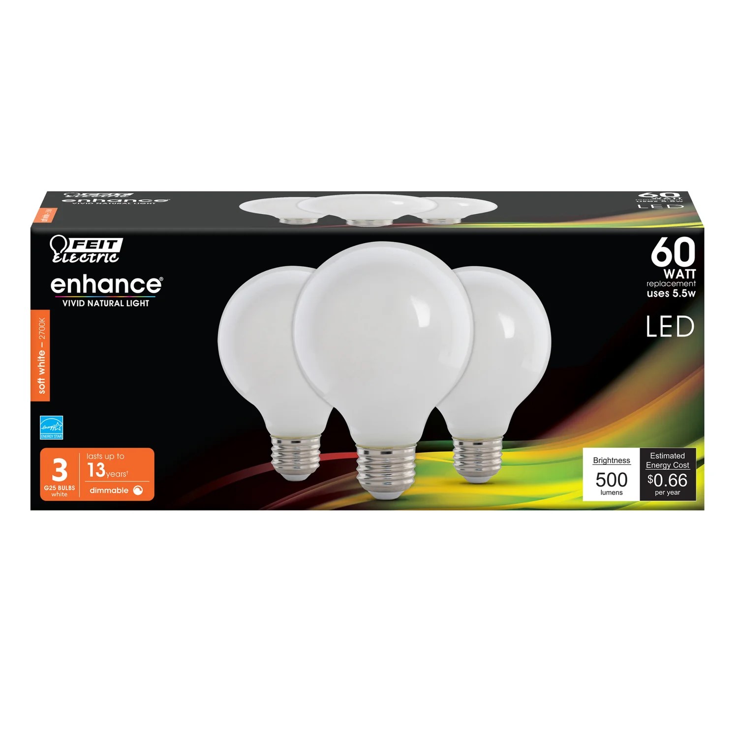 Enhance® Filament 60-Watt Equivalent G25 E26-Medium Soft White Dimmable LED Light Bulb, 3-Pack 1 Enhance® Filament 60-Watt Equivalent G25 E26-Medium Soft White Dimmable LED Light Bulb, 3-Pack