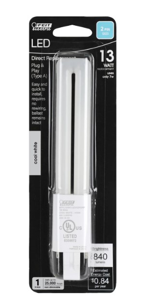 13-Watt Equivalent PL GX23-Plug In Cool White Non-Dimmable LED Light Bulb, 1-Pack