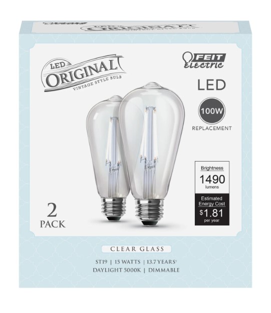 Vintage Edison 100-Watt Equivalent ST19 E26-Medium Daylight Dimmable LED Light Bulb, 2-Pack 1 Vintage Edison 100-Watt Equivalent ST19 E26-Medium Daylight Dimmable LED Light Bulb, 2-Pack