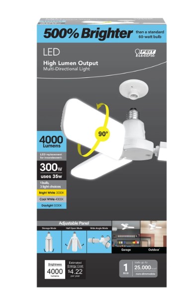 Led 300-Watt Equiv., Adjustable Garage Panel Light, 3Cct (3000K/4000K/5000K)
