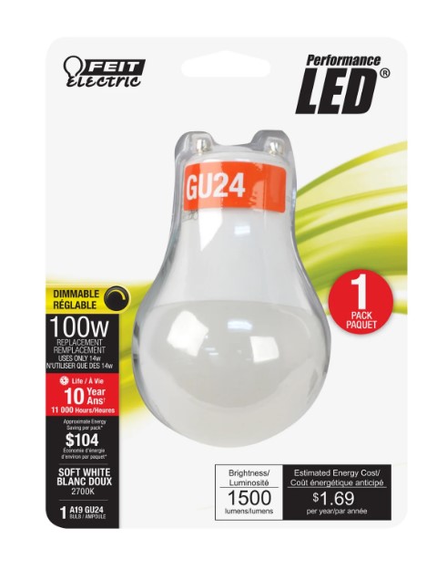 Performance LED® 100-Watt Equivalent A19 GU24 Twist & Lock Soft White Dimmable LED Light Bulb, 1-Pack
