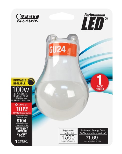Performance LED® 100-Watt Equivalent A19 GU24 Twist & Lock Daylight Dimmable LED Light Bulb, 1-Pack