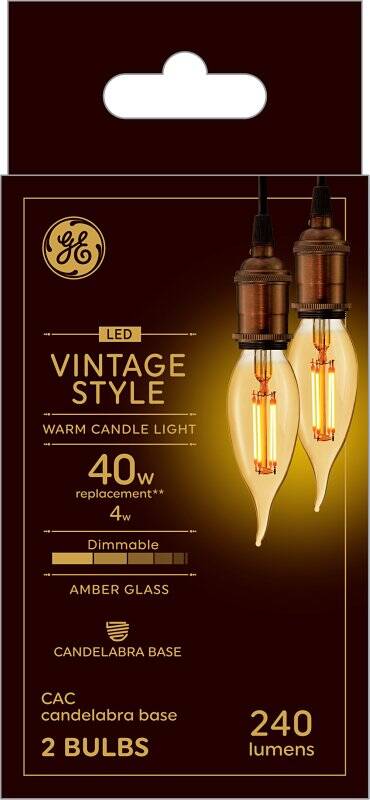 LED Vintage Style Warm Candlelight Replacement Bulbs, 40 Watt, 2-Bulbs