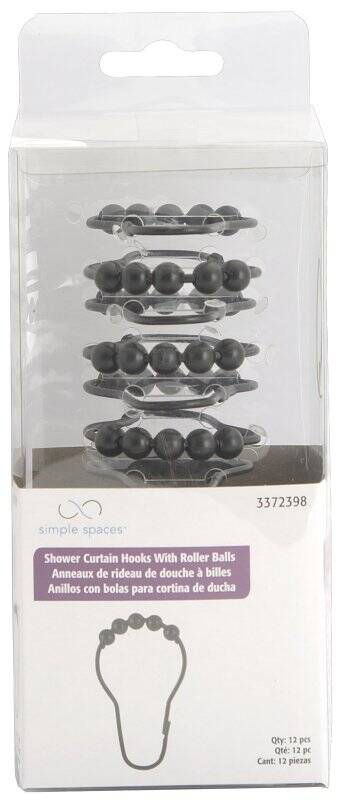 Matte Black Roller Ball Shower Curtain Hook Set, 12-Pieces 2 Matte Black Roller Ball Shower Curtain Hook Set, 12-Pieces