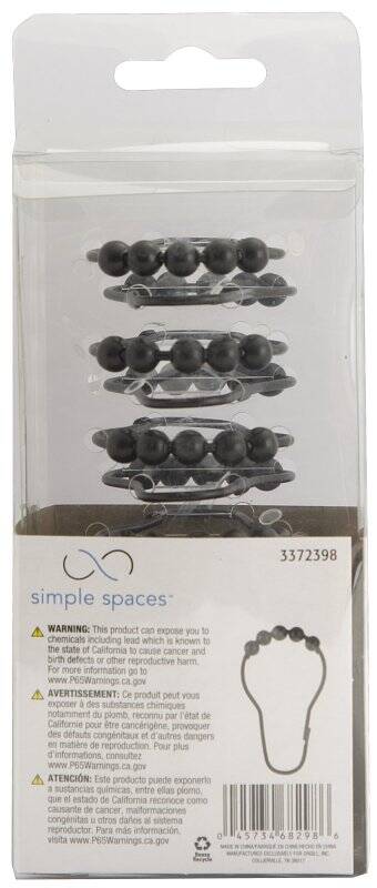 Matte Black Roller Ball Shower Curtain Hook Set, 12-Pieces 3 Matte Black Roller Ball Shower Curtain Hook Set, 12-Pieces