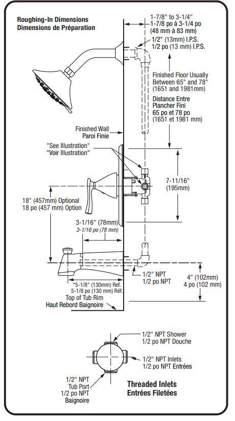 Chatfield® Brushed Nickel 1-Handle Tub & Shower Trim Kit - 3-Function Showerhead, 1.8 GPM, Pressure Balance Valve Included 6 Chatfield® Brushed Nickel 1-Handle Tub & Shower Trim Kit - 3-Function Showerhead, 1.8 GPM, Pressure Balance Valve Included