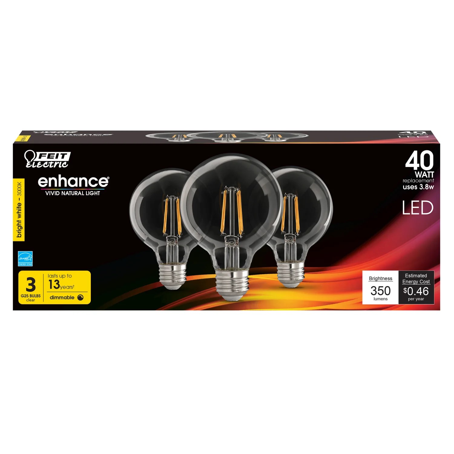 Enhance® Filament 40-Watt Equivalent G25 E26-Medium Bright White Dimmable LED Light Bulb, 3-Pack 1 Enhance® Filament 40-Watt Equivalent G25 E26-Medium Bright White Dimmable LED Light Bulb, 3-Pack