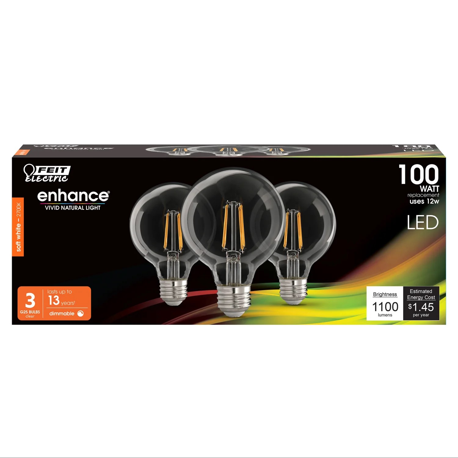 Enhance® Filament 100-Watt Equivalent G25 E26-Medium Soft White Dimmable LED Light Bulb, 3-Pack 1 Enhance® Filament 100-Watt Equivalent G25 E26-Medium Soft White Dimmable LED Light Bulb, 3-Pack