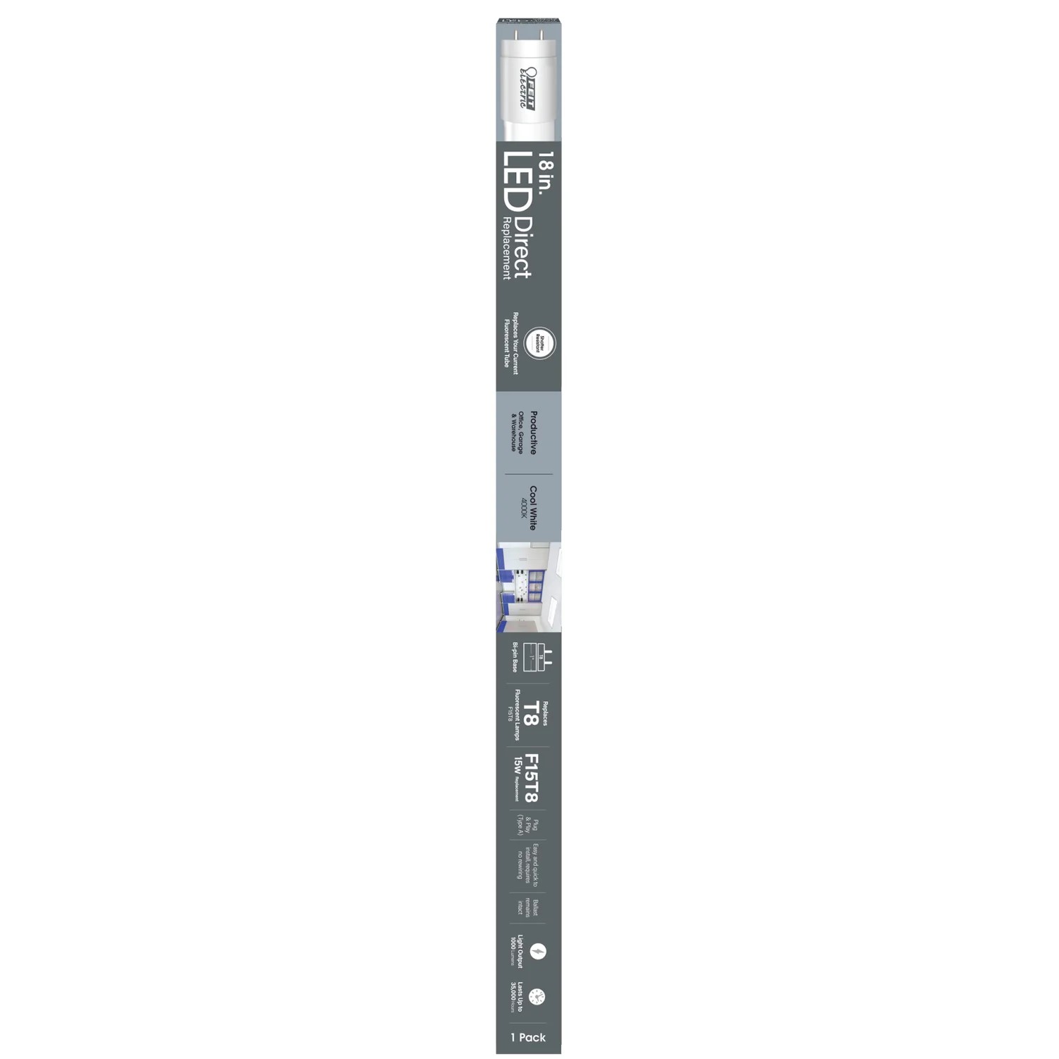 15-Watt Equivalent T8 G13-Bi Pin Cool White Non-Dimmable LED Linear Light Tube, 1-Pack
