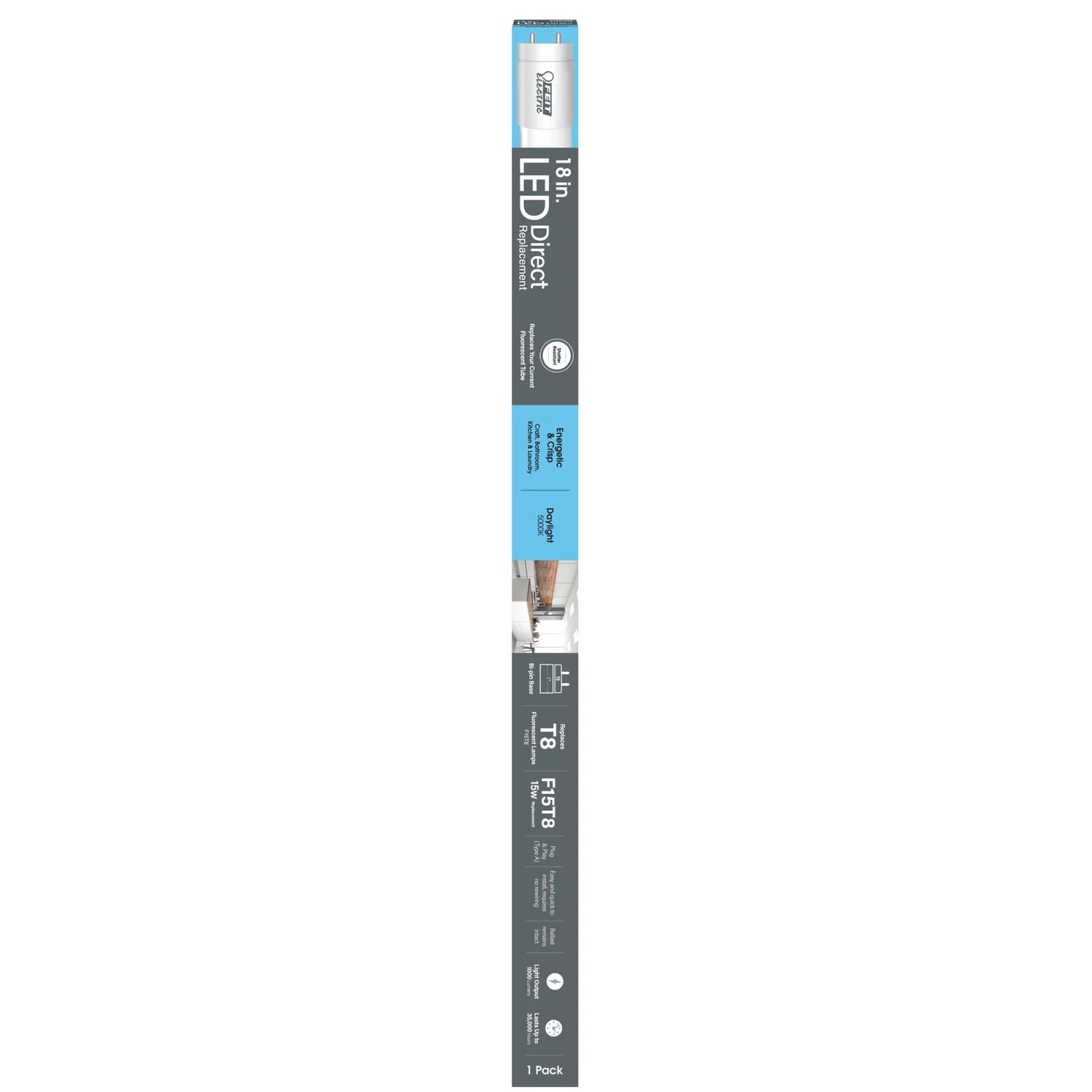 15-Watt Equivalent T8 G13-Bi Pin Daylight Non-Dimmable LED Linear Light Tube, 1-Pack