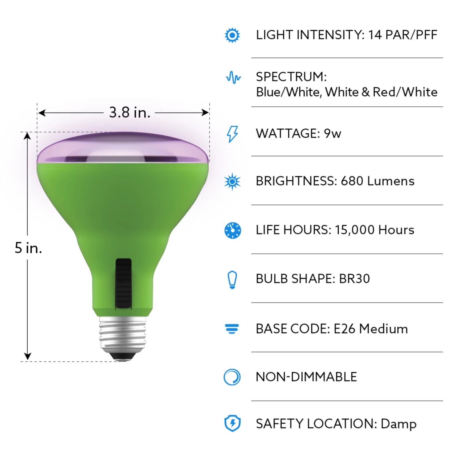 9-Watt Br30 Selectable Spectrum For Seeding/Growing/Blooming Indoor Greenhouse Plant Grow E26 LED Light Bulb 1 9-Watt Br30 Selectable Spectrum For Seeding/Growing/Blooming Indoor Greenhouse Plant Grow E26 LED Light Bulb