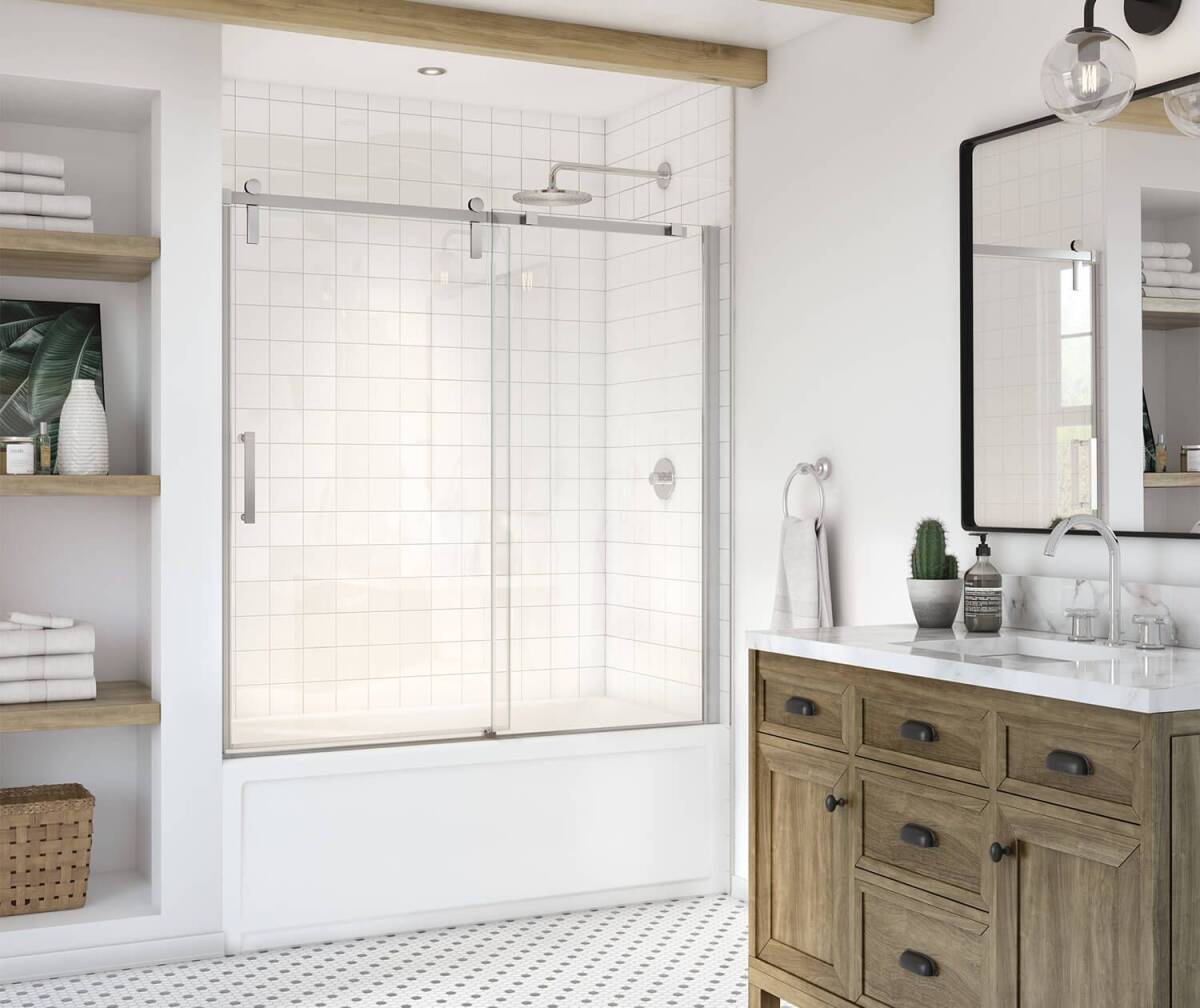 55-1/4 To 58-1/2-Inch X 57-Inch Outback Brushed Nickel Sliding Tub Door 3 55-1/4 To 58-1/2-Inch X 57-Inch Outback Brushed Nickel Sliding Tub Door