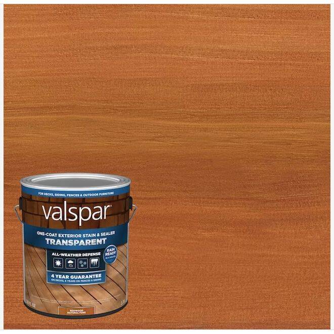 1-Gallon, Redwood Natural Tone, One Coat, Transparent Stain And Sealer 2 1-Gallon, Redwood Natural Tone, One Coat, Transparent Stain And Sealer