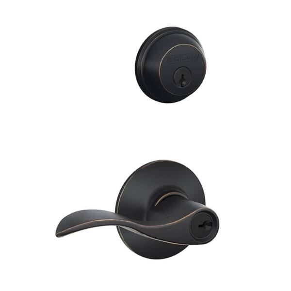 1 Security Grade Metal Aged Bronze Keyed Alike Lever Entry Deadbolt Set