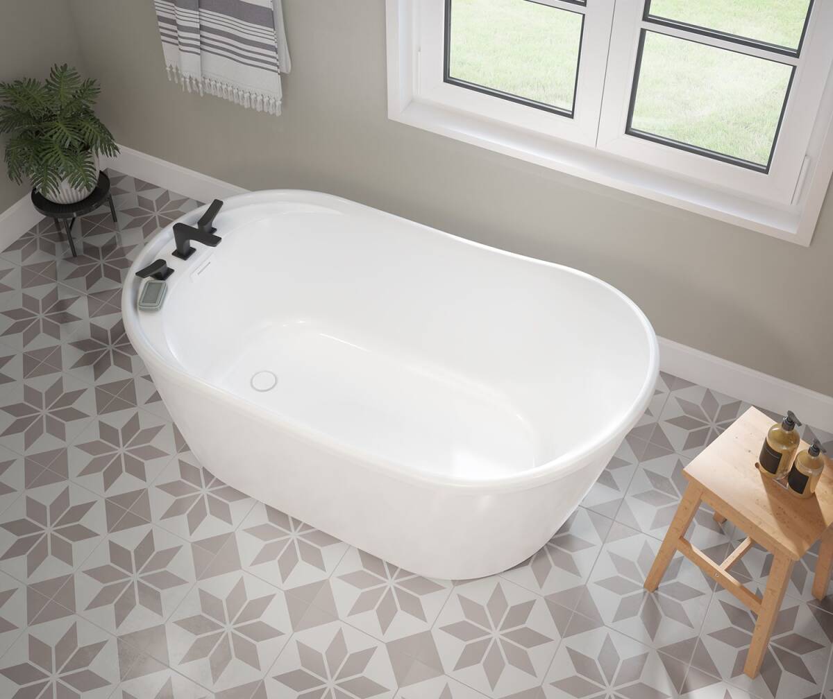 58-Inch X 32-Inch Davis White AcrylX Freestanding End Drain Bathtub With White Skirt 3 58-Inch X 32-Inch Davis White AcrylX Freestanding End Drain Bathtub With White Skirt