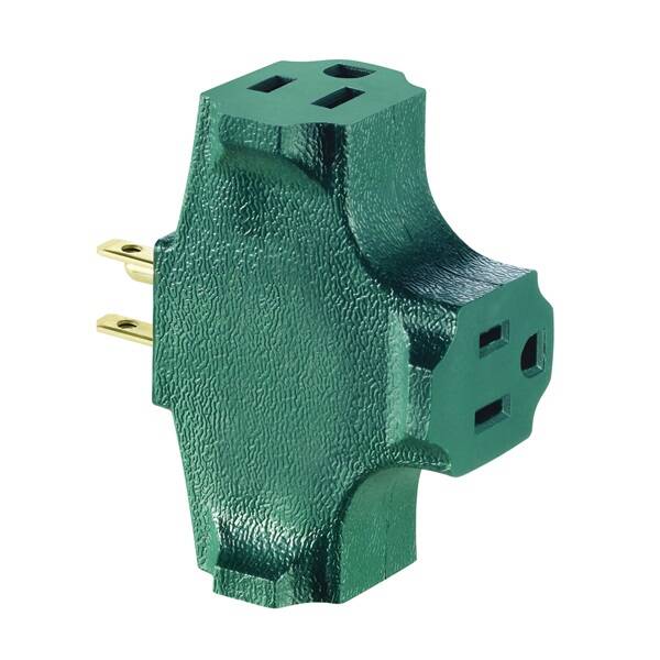 Green 15 A 2-Pole 3-Outlet Grounded Outlet Adapter Cube