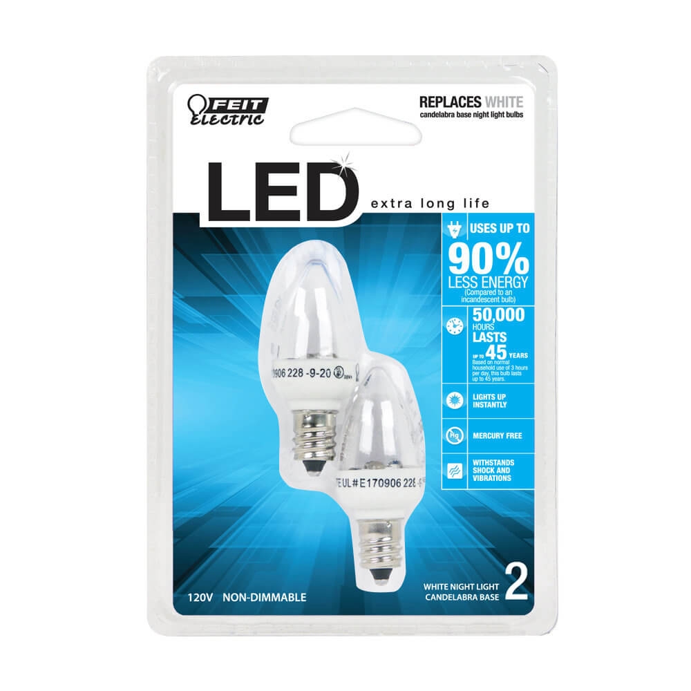 7-Watt Equivalent C7 E12-Candelabra Cool White Non-Dimmable LED Light Bulb, 2-Pack 2 7-Watt Equivalent C7 E12-Candelabra Cool White Non-Dimmable LED Light Bulb, 2-Pack
