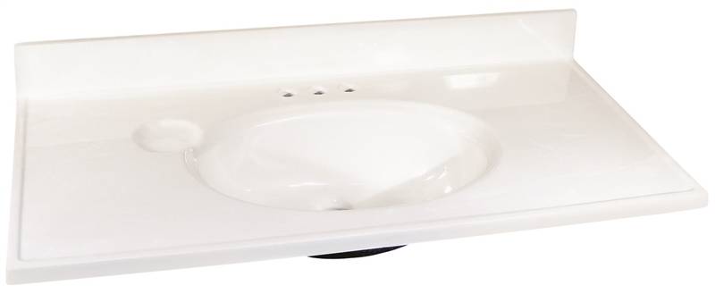 19-Inch x 37-Inch Solid White Cultured Marble Vanity Top