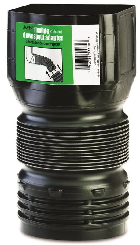 3 x 4 x 4-Inch Black PVC Flexible Downspout Adapter 1 3 x 4 x 4-Inch Black PVC Flexible Downspout Adapter