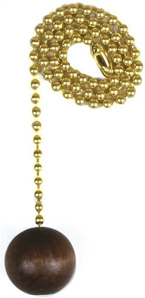 Solid Brass Walnut Wooden Ball Pull Chain 12-Inch
