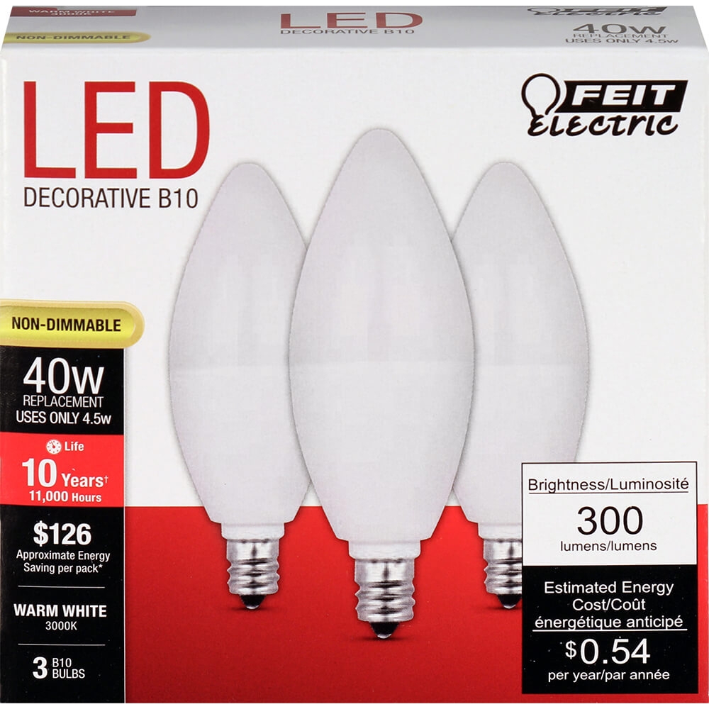 Filament 40-Watt Equivalent B10 E12-Candelabra Warm White Non-Dimmable LED Light Bulb, 3-Pack 1 Filament 40-Watt Equivalent B10 E12-Candelabra Warm White Non-Dimmable LED Light Bulb, 3-Pack