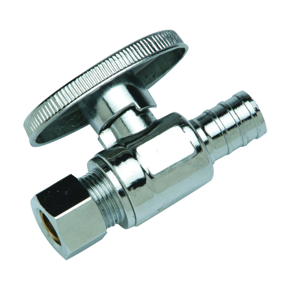 Stop Valve, 1/2 x 3/8 In Pex Barb X Compression, Brass, Chrome