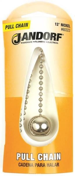 Nickel Finish Pull Chain With Ball 12-Inch