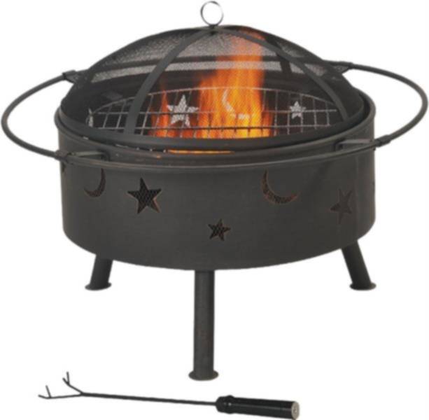 32-Inch Round Black Steel Stars And Moon Fire Pit