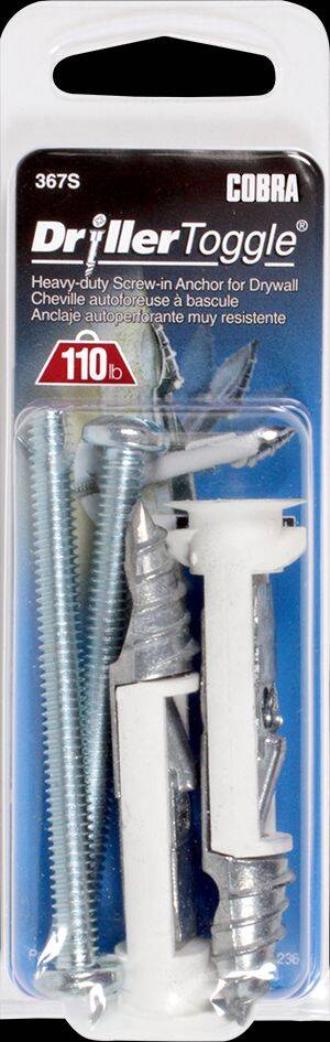 Driller Toggle® 1/4-Inchx3-Inch Drywall Anchor Toggle, 2 Pack 2 Driller Toggle® 1/4-Inchx3-Inch Drywall Anchor Toggle, 2 Pack