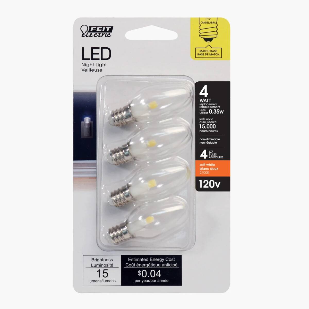 LED Night Light Bulb Candelabra Lamp Base