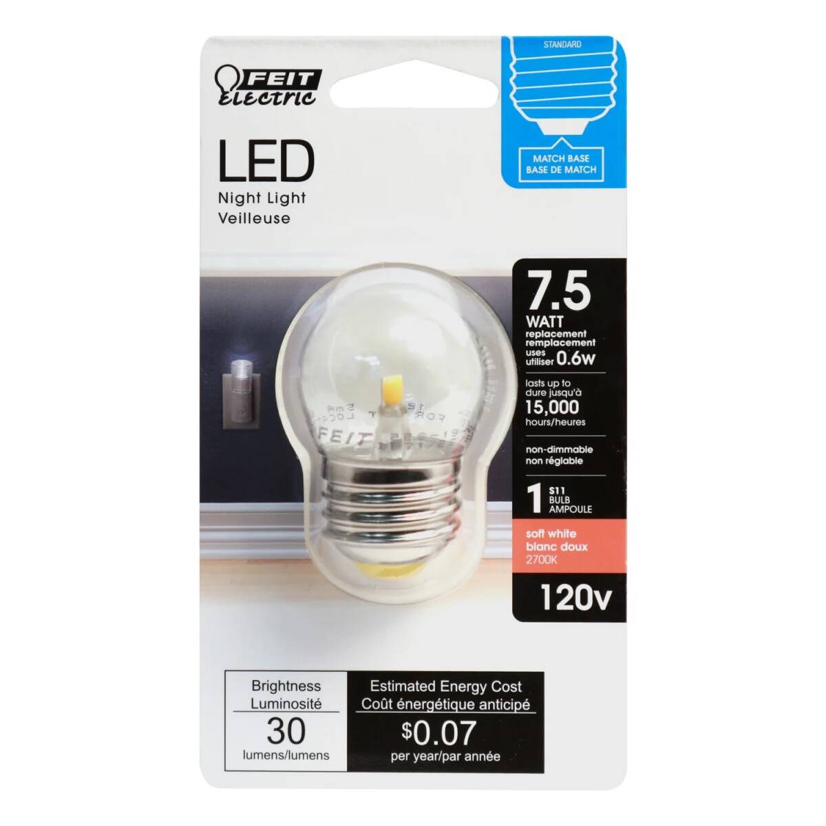 LED Night Light Bulb Medium Lamp Base S11 Soft White Light