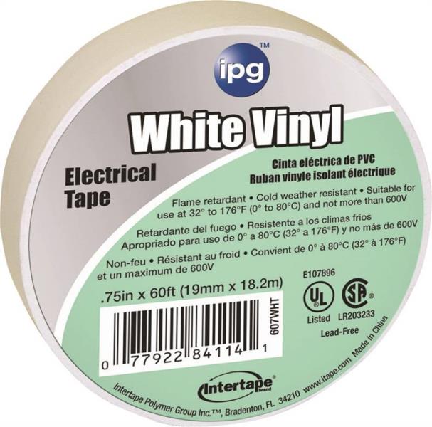 .75-Inch X 60-Foot White Vinyl Electrical Tape