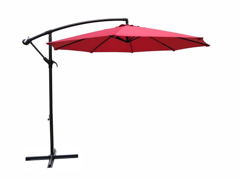 10-Foot Red Umbrella And Stand, Round Canopy