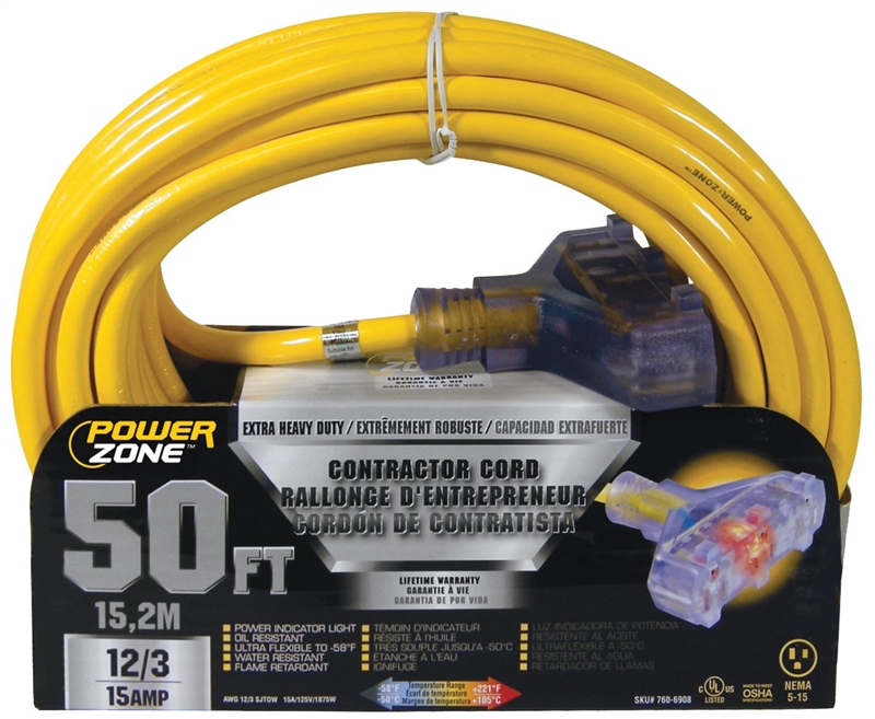 Contractor 50-Foot 12/3 SJTOW Extra Heavy Duty Outdoor Extension Cord 1 Contractor 50-Foot 12/3 SJTOW Extra Heavy Duty Outdoor Extension Cord