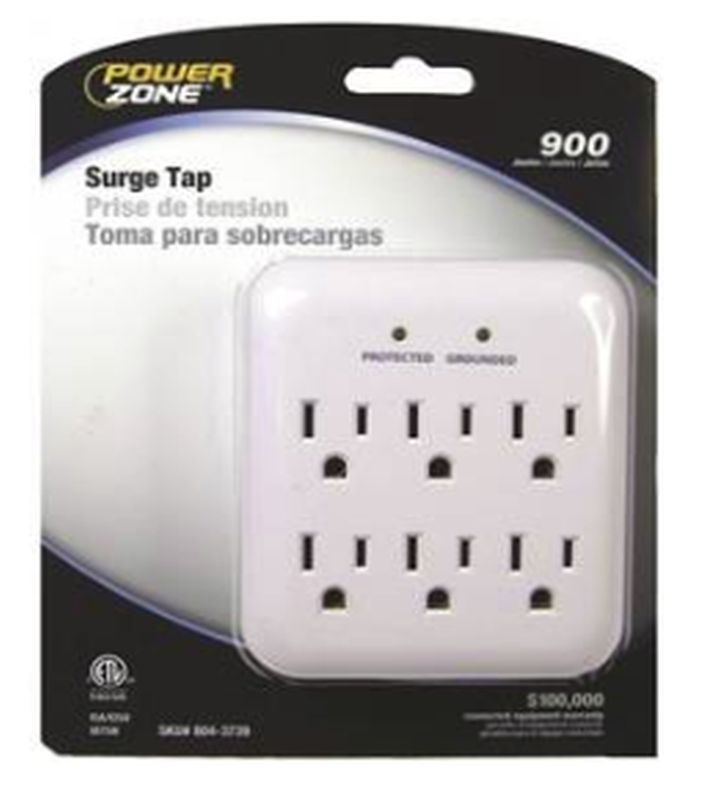 6 Outlet White Tap Surge Protector