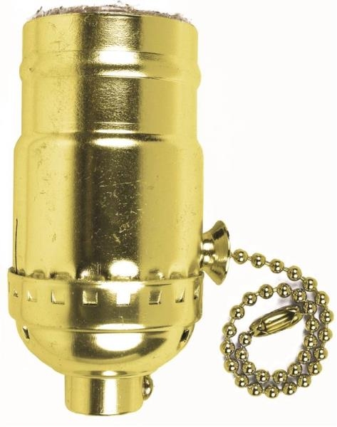 Brass Finish 3-Way Pull Chain Lamp Socket 250-Watt