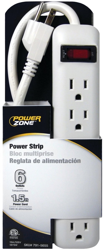 18-Inch, White 6-Outlet Power Strip