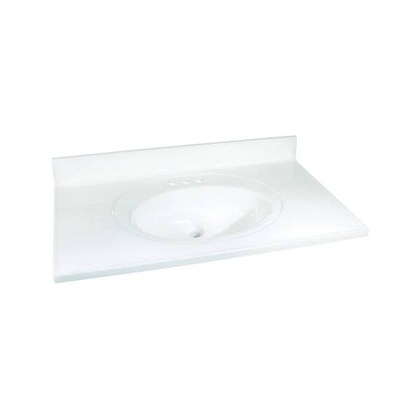 37-Inch x 22-Inch Oval Solid White Marble Countertop Edge Vanity Top